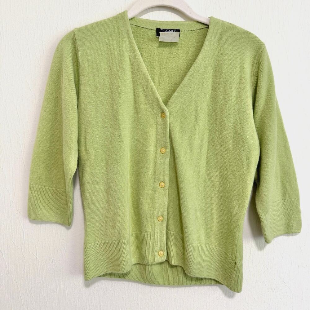 Vintage Esprit Womens Knit Sweater Cardigan Green Pastel 90s Soft Girl Dainty